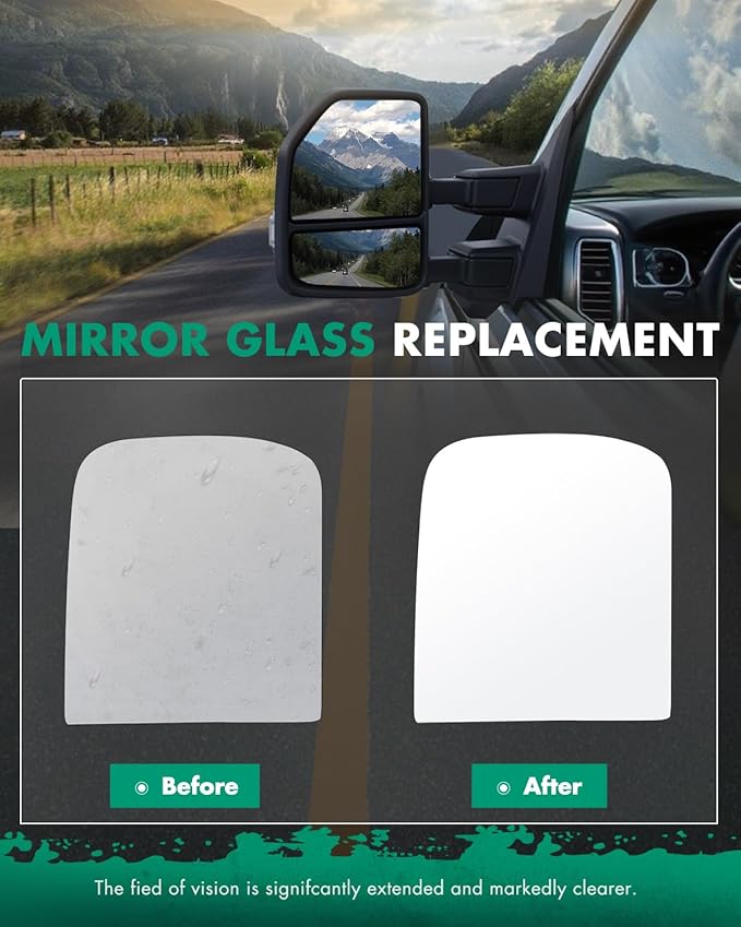 SCITOO Upper Flat Towing Mirror Glass Replacement with Left Driver Side Mirror Lens Compatible with 1988-1998 For Chevy/For GMC C1500/K1500 1988-2000 For Chevy/For GMC C2500/K2500/K3500