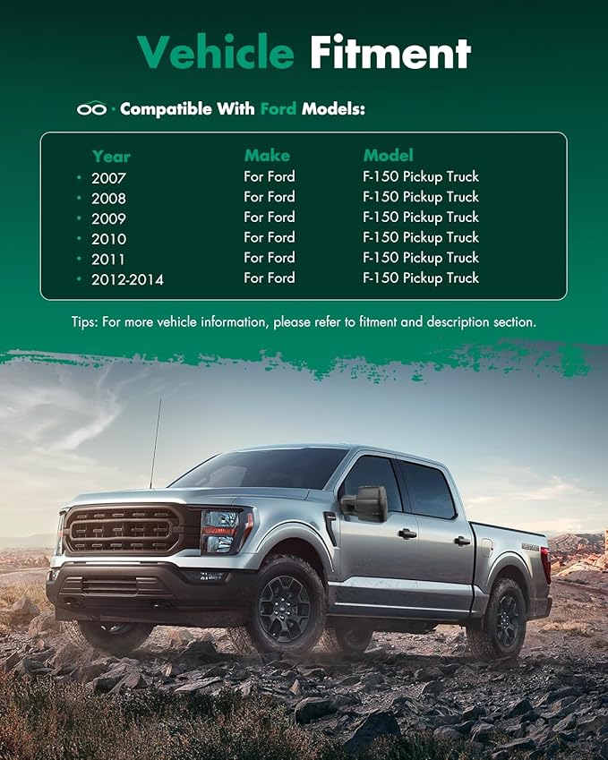 SCITOO Tow Mirrors Compatible with for 2007-2014 For Chevy For GMC 1500/2500 HD/3500 HD(07 New Body Only) Pickup Truck Power Adjusted Heated Turn Signal Light Black Towing Mirrors LH RH