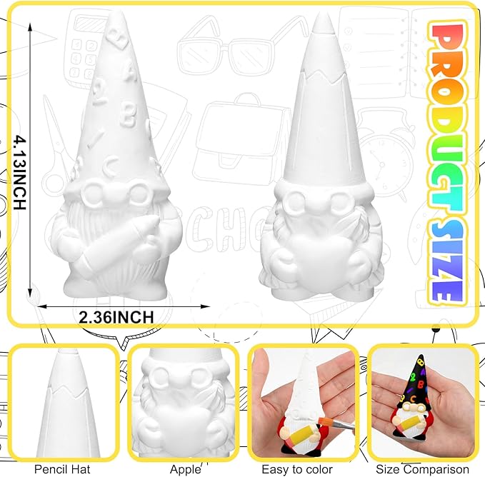 Seenelling 2 Sets Ready to Paint Your Own Gnome School Gnome Ceramics to Paint Teacher Appreciation Gifts 4'' Unpainted Ceramic Figurine Kit for Teacher DIY Art Crafts Office Desk Home Table Decor