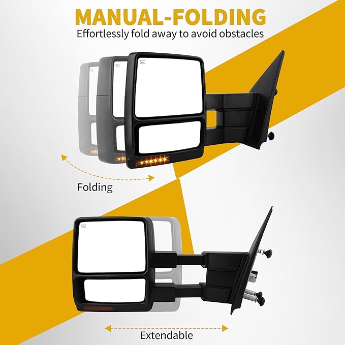 DWVO Side Towing Mirrors Compatible with 2004 2005 2006 Ford F-150 F150 Series Pickup, Power Heated, Turn Signal, Manual Folding, Manual Telescoping, Pair Set