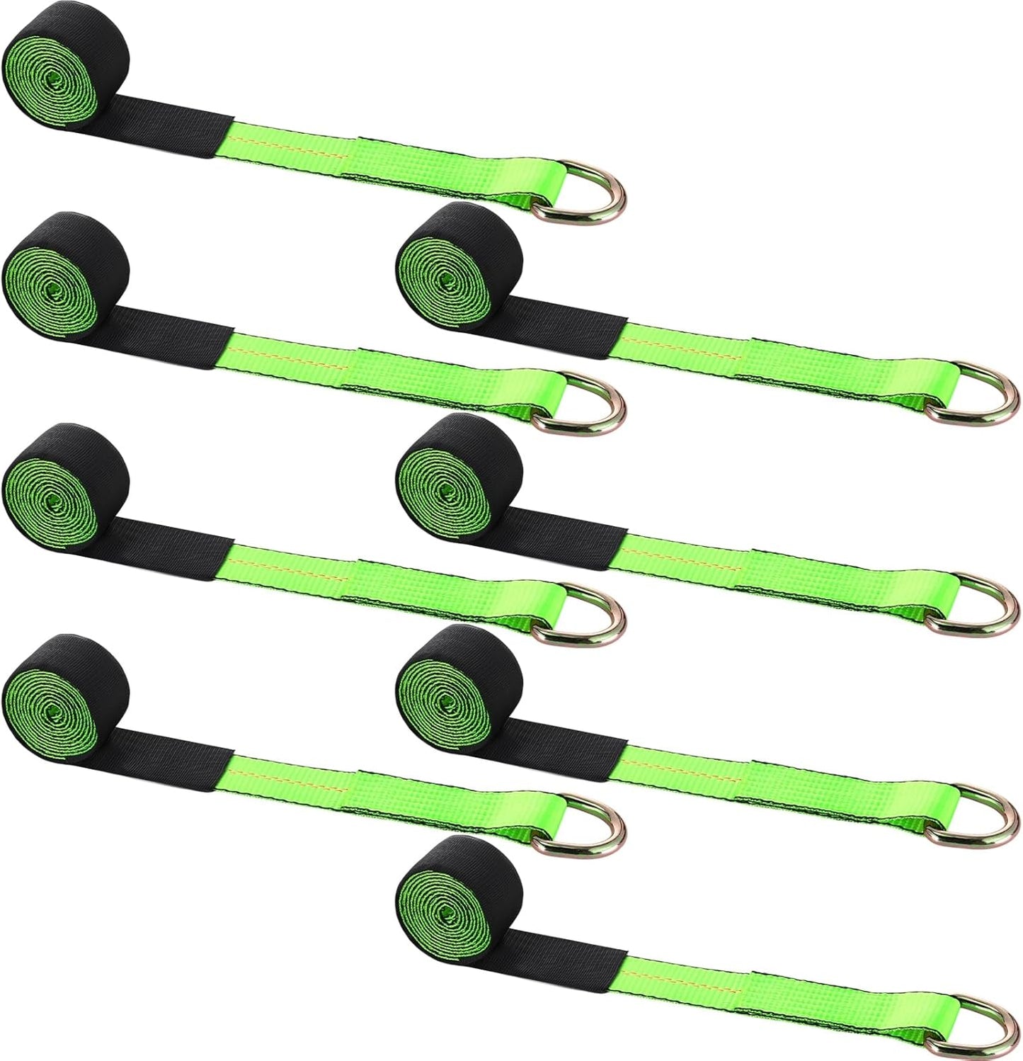 8Pack 2" X 10 ft Tow Truck Straps Lasso Wheel Lift Straps Lasso Tow Strap with D Ring 11, 000 Lbs Break Strength Auto Tie Down Auto Hauler for Trailer Truck Tie (Green)