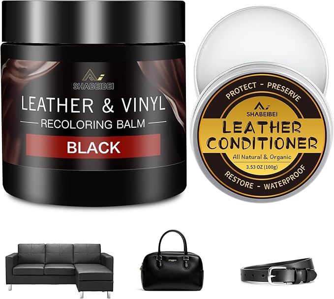 Leather Recoloring Balm with 100ml Mink Oil, Black Leather Repair Kit and Scratch Remover for Furniture, Car Seats, Sofas, Dye & Restorer for Couches, Vinyl, PU, Faux