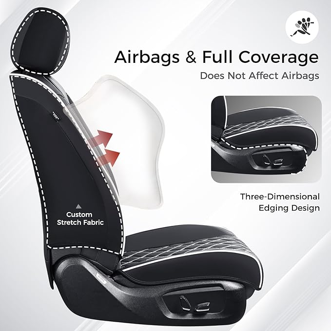 Huidasource Universal Car Seat Cover, Front and Back Full Set Seat Covers, Automotive Waterproof Nappa Leather Car Seat Cover Set Universal Fit for Most Cars, Vans, Trucks, SUVs (Full Set/Black&White)