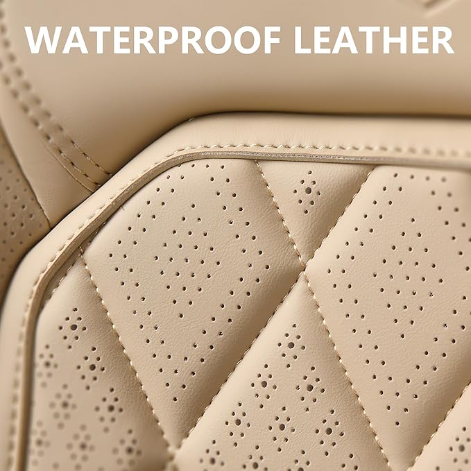 Coverado Front Seat Covers, Luxury Faux Leather Waterproof Seat Cover, Beige Car Seat Protector, Car Seat Cover Front Seats, Automotive Seat Covers Universal Fit for Most Cars (Front, Beige)