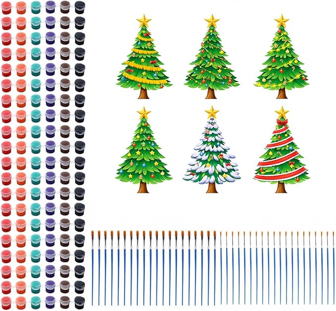 Foilswirl 24 Set Christmas Tree Ceramic to Paint Christmas Tree DIY Painting Kit Paint Your Own Xmas Crafts Unpainted Figurine Plaster Decor with Brushes Bags for Decor Party Favor Gifts