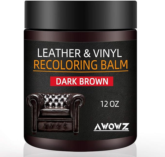 Leather Recoloring Balm - Scratch Repair & Color Restore Kit for Faded Leather, Leather Couch & Car Seats - 12OZ Leather Restorer Balm for Furniture, Auto Interior, Vinyl, Accessories (Dark Brown)