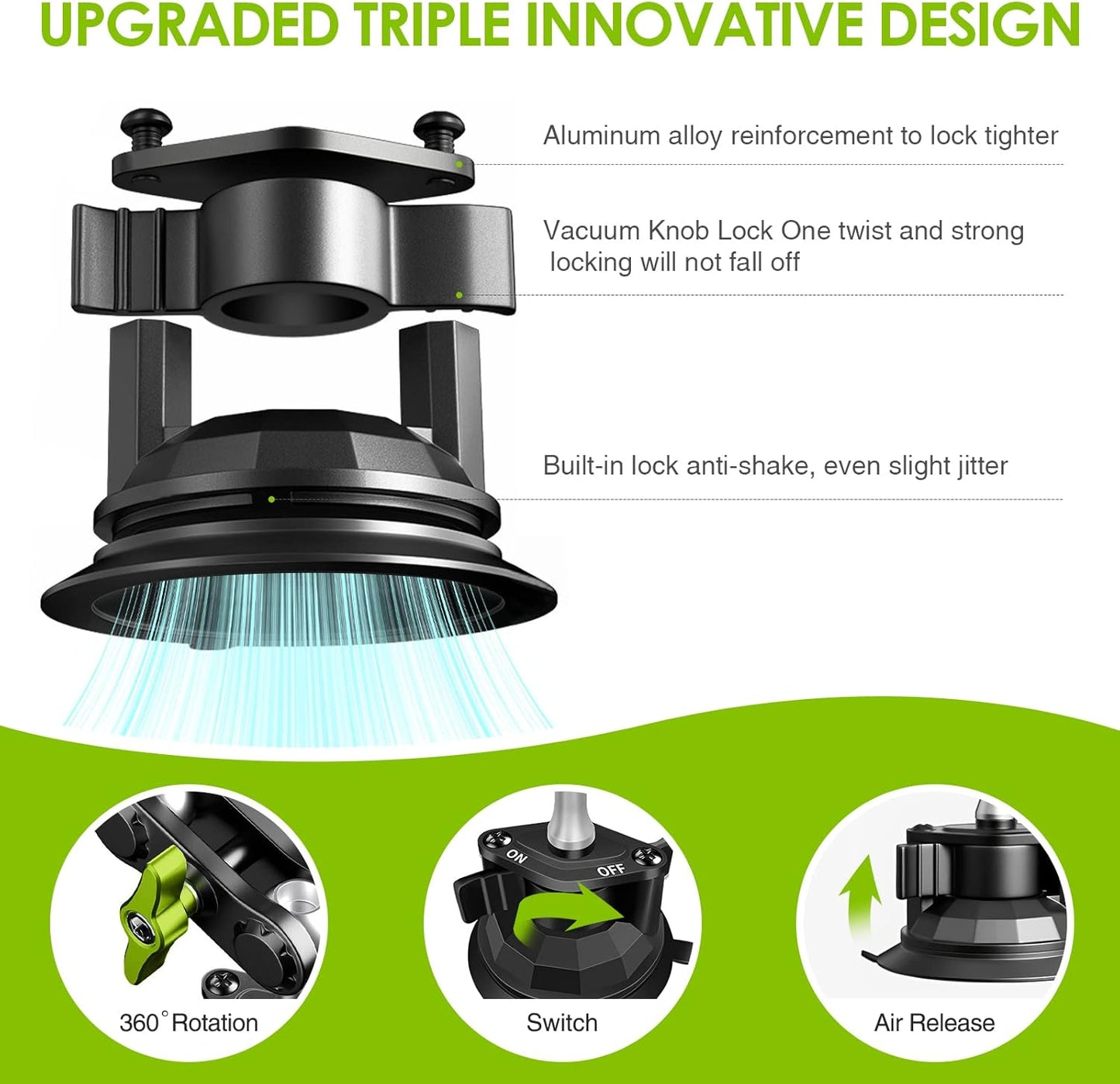 Suction Cup Phone Mount 360 Rotating Universal Ball Head Arm for Car Dashboard Windshield Vehicle Sunroof (Black)