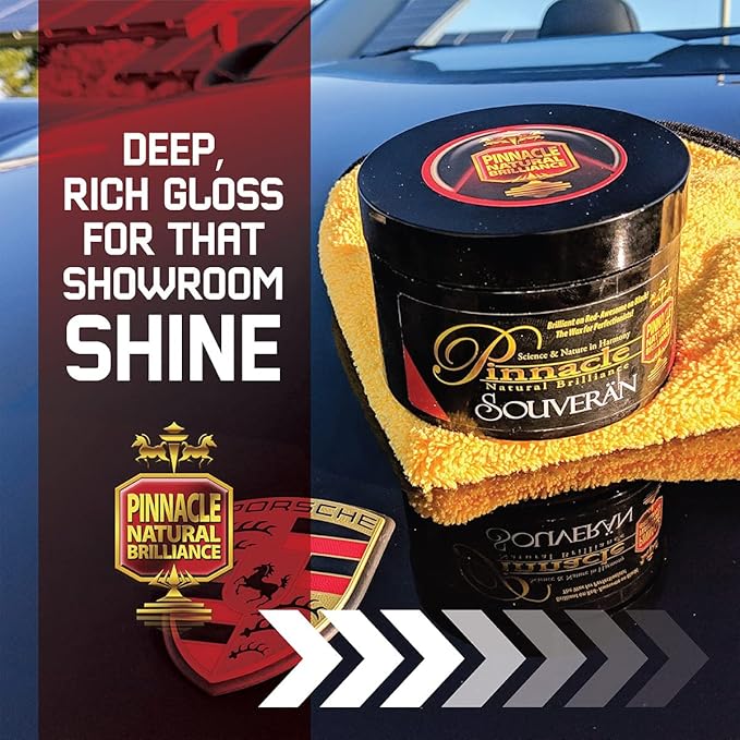 Pinnacle Natural Brilliance Souveran Wax | Hand-Poured Carnauba Wax for Rich 3D Shine & Stunning Gloss | Premium Protection | 8 oz | PIN-312-1