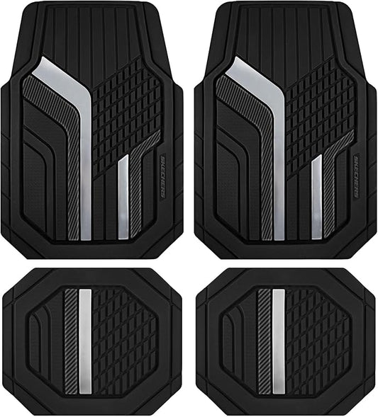 Skechers Heavy Duty Rubber Car Floor Mats,Dual Color Design Floor Mats,All Weather Car Mats,Waterproof Trim To Fit Universal Floor Liner Car Accessories,Automotive Floor Mats For Cars Trucks Suv,Black