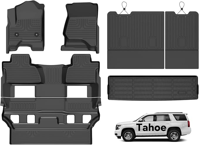 Wayhigh-All Weather Floor Mats and Cargo Mat Set Fit for 2015-2020 Chevy Tahoe & GMC Yukon Denali/SLE/SLT (Not XL)(Bucket Seat) with Backrest Mat TPE Car Mats Heavy Duty Rubber Floor Liners