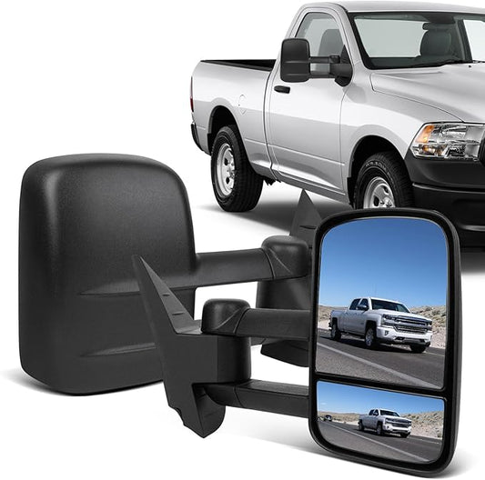 ECCPP Towing Mirrors Tow Mirrors With 2007-2014 For Chevy Silverado For GMC Sierra 1500/2500 HD/3500 Manual Adjusted No Heated No Turn Signal Black Housing Pickup