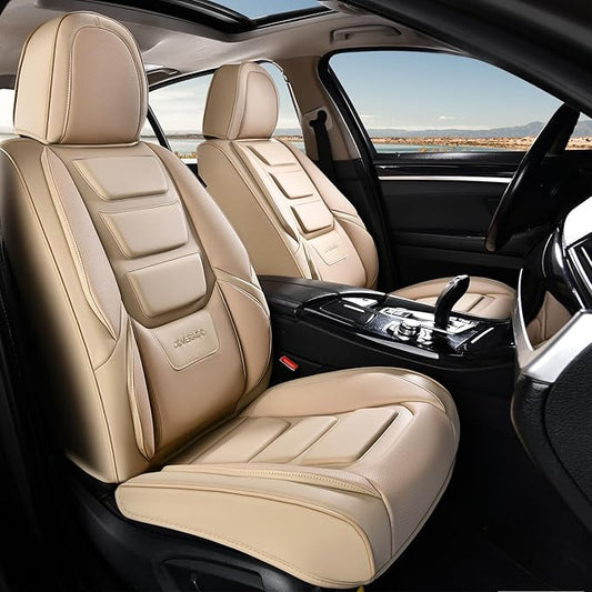 Coverado Car Seat Covers, Front Covers for Cars, Car Seat Cover Front Seats, Automotive Seat Cover, Waterproof, Leather Car Seat Cushion, Universal Interior Covers Seat Protectors for Most Cars Beige