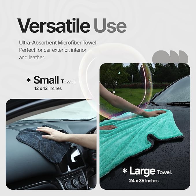 Quick & Effortless XL (36x24) Car Drying Towel with Double Twisted Loop - 1300GSM Super Absorbent Microfiber Towel Perfect for Large Vehicles, The Ultimate One-Pass Shine Zero Streaks, Zero Spots