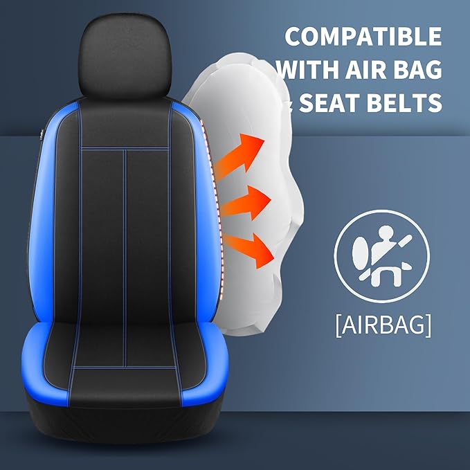 Seat Covers Neoprene Waterproof, Premium Cloth Car seat Covers Full Set, Airbag Compatible, Durable, Universal Fit Automotive Seat Covers for Most Cars,Trucks,SUVs(Black Blue 816)