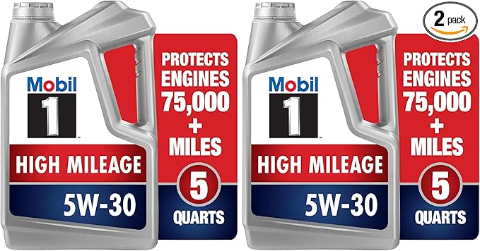 Mobil 1 High Mileage Full Synthetic Motor Oil 5W-30, 5 Quart (Pack of 2)