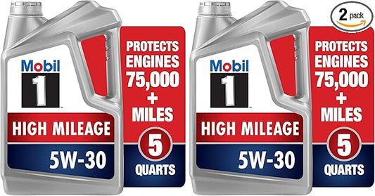 Mobil 1 High Mileage Full Synthetic Motor Oil 5W-30, 5 Quart (Pack of 2)