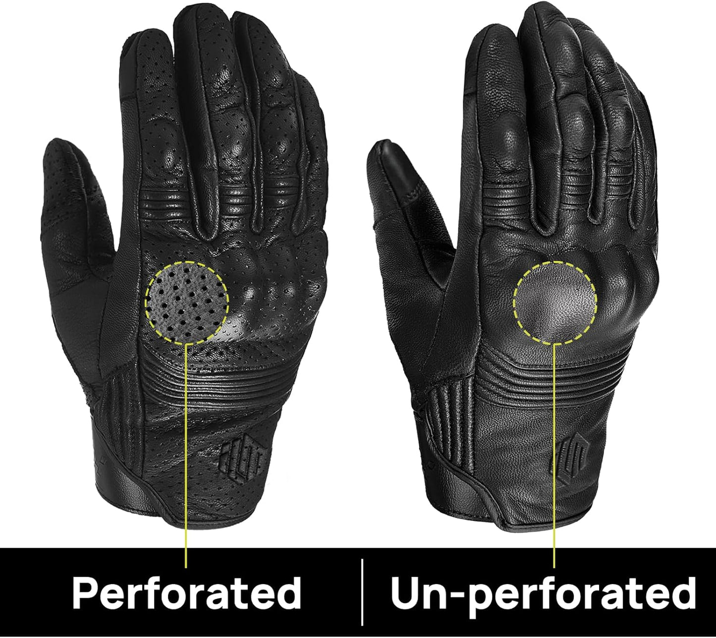 ILM Goatskin Leather Motorcycle Motorbike Powersports Racing Gloves Touchscreen for Men and Women Model DN01(XL, Black Perforated)