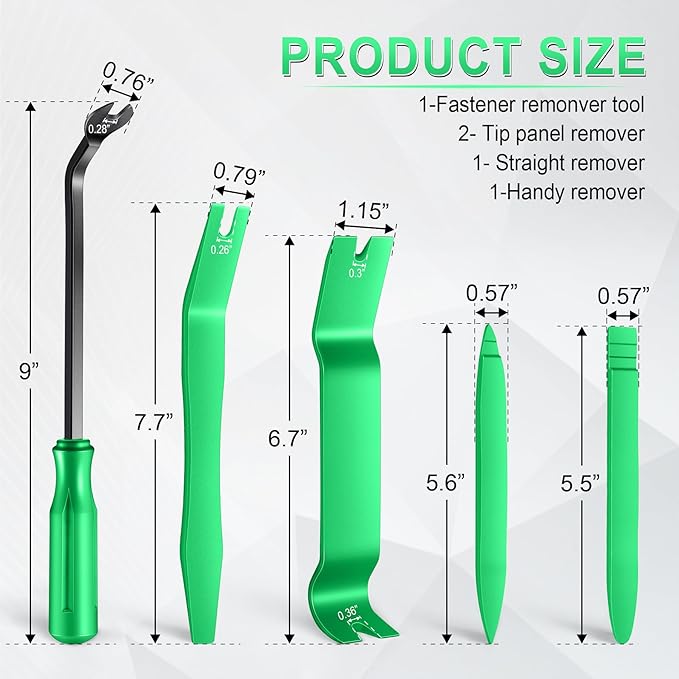 LivTee 5 pcs Auto Trim Removal Tool Kit, No Scratch Plastic Pry Tool Kit - Interior Door Panel Clip Fastener Removal Set for Vehicle Dash Radio Audio Installer (Green)