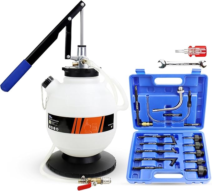YSTOOL 7.5L Transmission Fluid Pump Manual ATF Refill Fill System Dispenser Hand Pump Kit Portable Automatic Oil Transfer Change Filling Tools with 15PCS ATF Adapters Blue Case