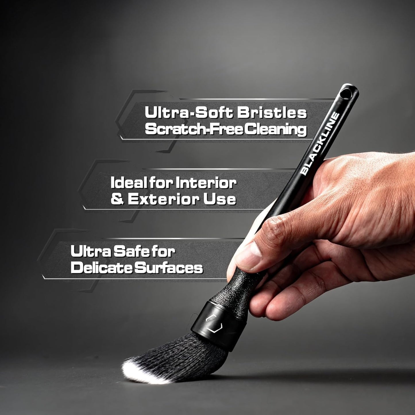 Blackline Car Detail Brushes- Luxury Car Detailing Brush Set for Interior and Exterior - Best Auto Detailing Brushes - Premium Car Detailing Brushes (Ultra Soft Bristles)