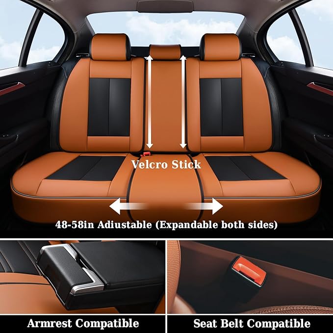 Coverado Car Seat Covers Full Set, Breathable Nappa Leather Seat Covers for Cars, Automotive Seat Covers, Waterproof Front and Back Car Seat Protector Universal Fit Most Cars(Brown&Black)