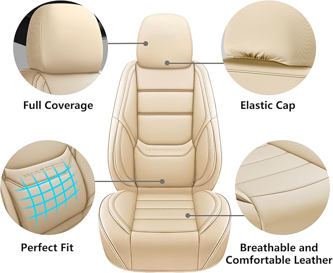 NS YOLO Leather Car Seat Covers Front Pair,Universal Fit for Most Cars,SUVs and Sedans,Waterproof Luxury Leatherette Cushions, 2 Car Seat Protectors (Beige, Front Pair-2 Seats(Driver and Passenger))