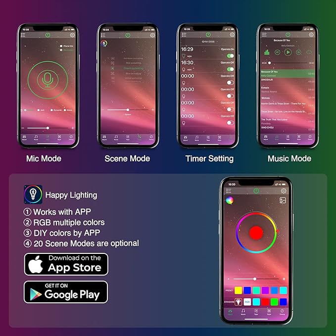 Nilight Car Interior Lights with APP Control 16 Million RGB Colors Strip Lights with Music Sync Mode and Multiple Scene Options for Cars Trucks SUVs