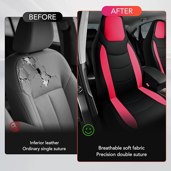 Road Comforts Car Seat Cover, Leather Seat Covers, Automotive Low Back Car Seat Covers, Airbag Compatible, Universal Fit for Most Cars (Hot Pink)