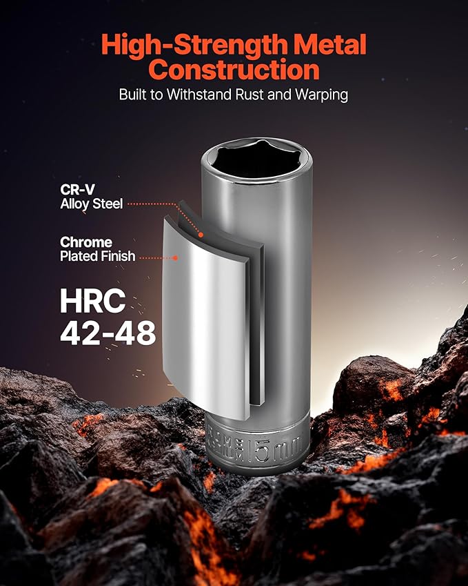 VEVOR Socket Set, 104 Pieces, 3/8 inch Drive Socket Tool Set, Metric Size from 6 to 24 mm, Deep and Standard, Mechanic Tool Kit with Storage Case, Chrome Plated CR-V Alloy Steel, for Automotive Repair