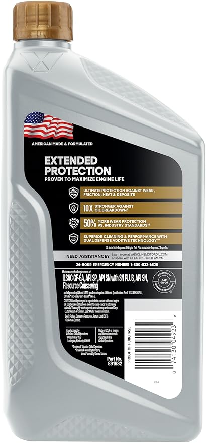 Valvoline Extended Protection Full Synthetic 0W-20 Motor Oil 1 Quart
