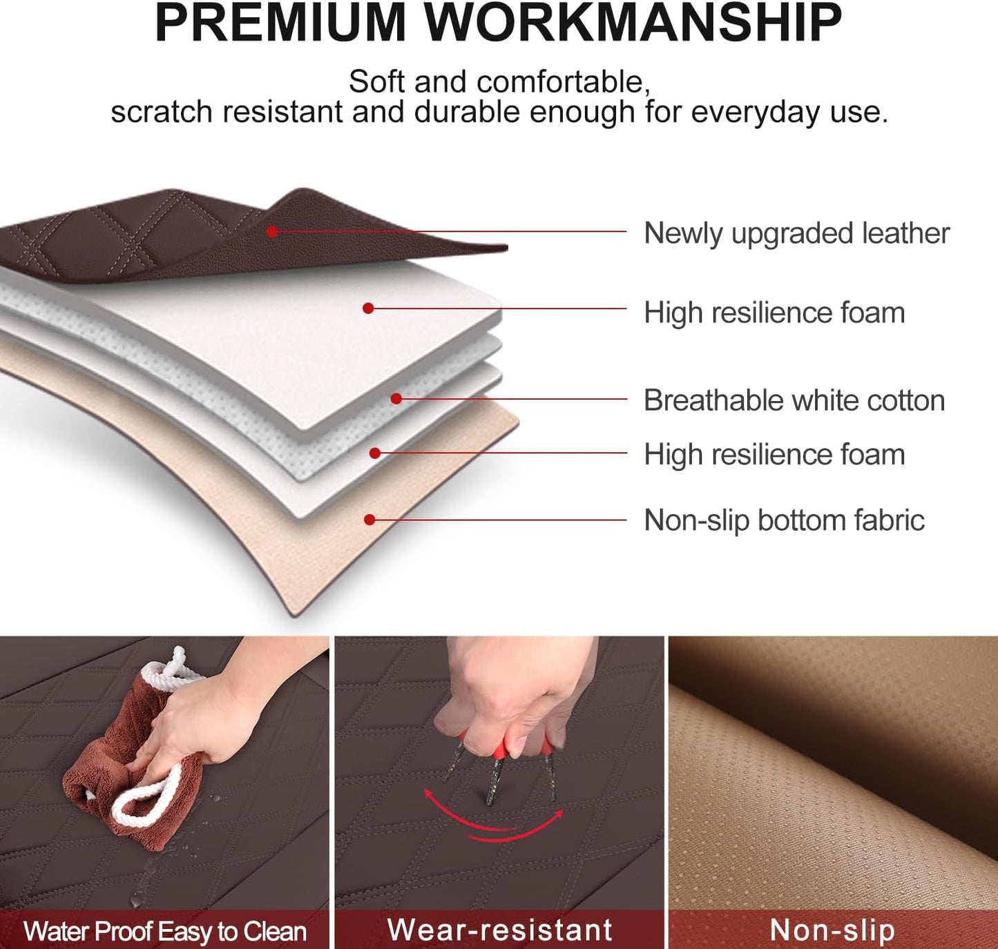 1 Pack Leather Front Car Seat Cover Bottom Car Seat, Anti-Slip and Full Wrap Driver Car Seat Protectors, Luxury Waterproof Bottom Auto Seat Cushion Pad Mat for Most Vehicles(Coffee)