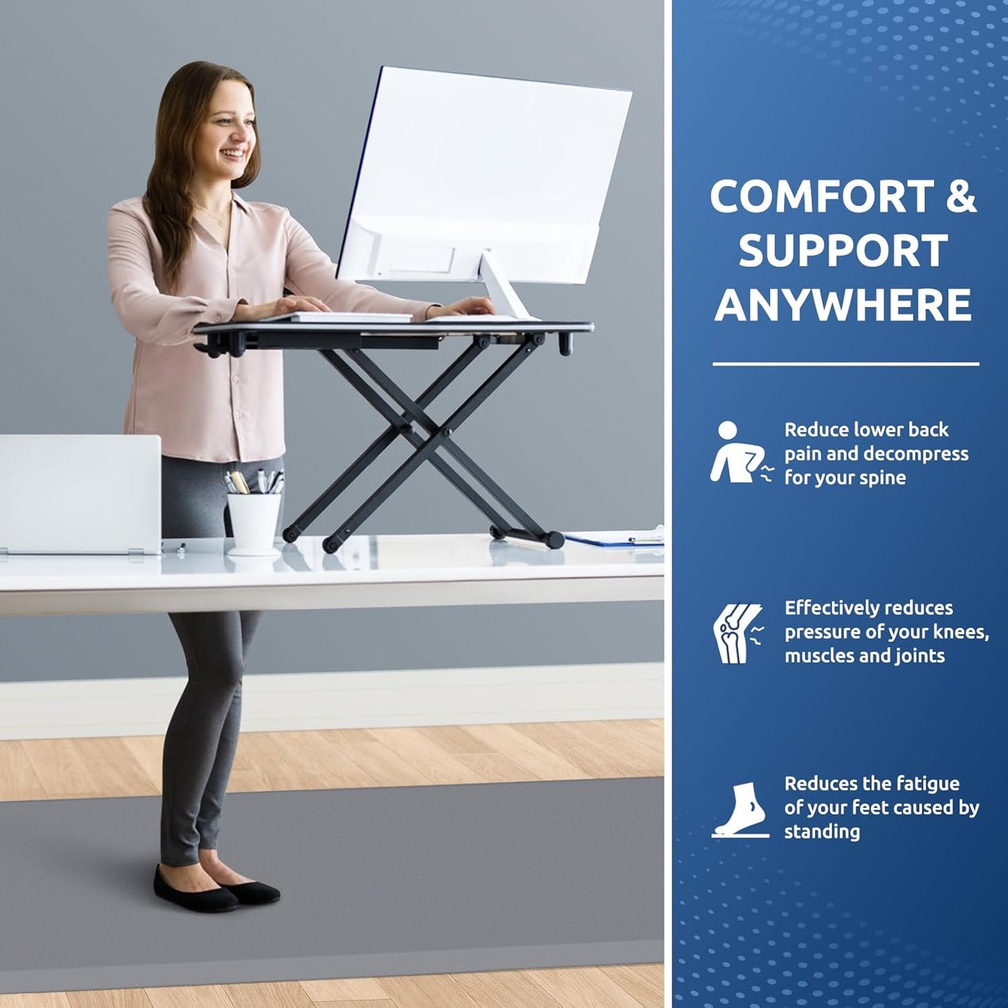 KitchenClouds Kitchen Mat Cushioned Anti Fatigue Rug 30"x108" Waterproof, Non Slip, Standing and Comfort Desk/Floor Mats for House Sink Office (Grey,0.8inch)