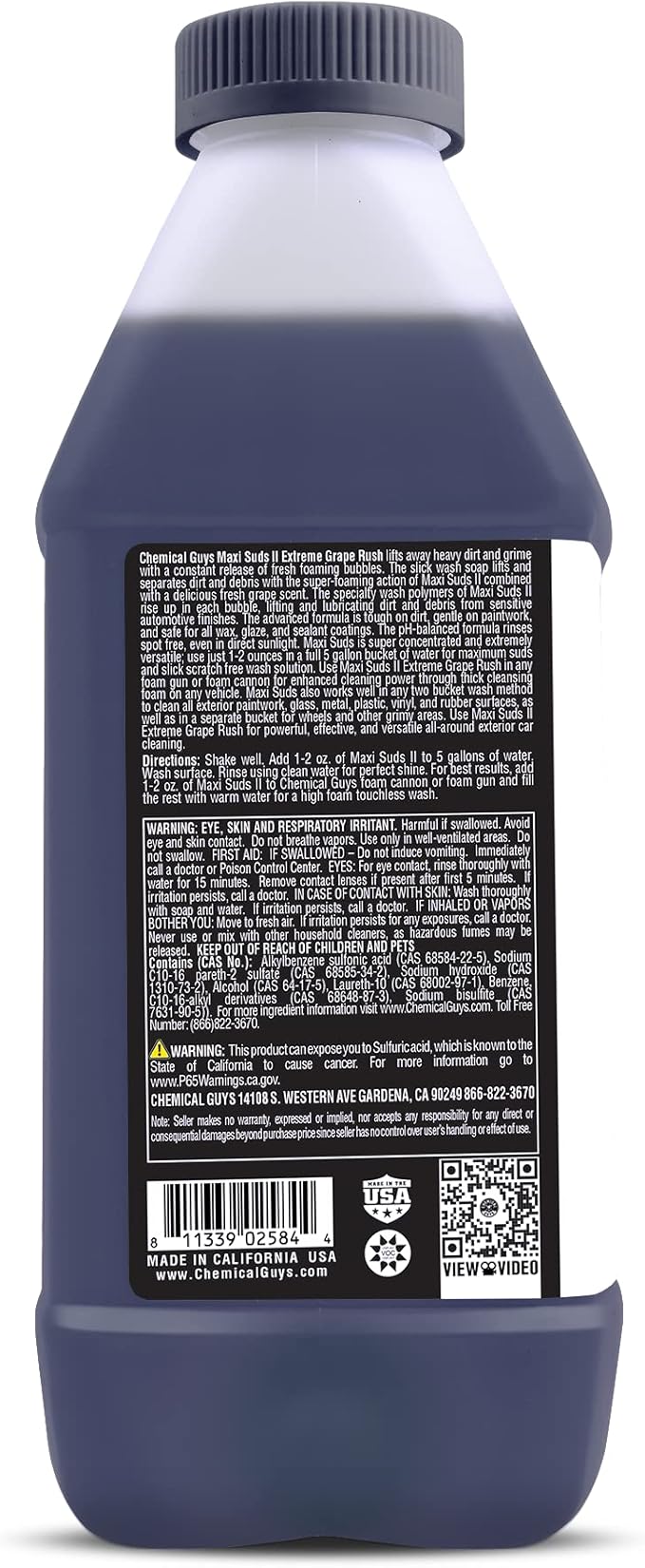 Chemical Guys CWS 1010 64 Maxi-Suds II Foaming Car Wash Soap (Works with Foam Cannons, Foam Guns or Bucket Washes) Safe for Cars, Trucks, Motorcycles, RVs & More, 64 fl. Oz (Half Gallon), Grape Scent