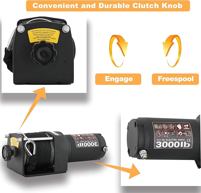 3000LBS Electric Winchs Synthetic Rope Electric Winch 12V for Towing ATV/UTV Off Road with Mounting Bracket Wireless Remote, Black