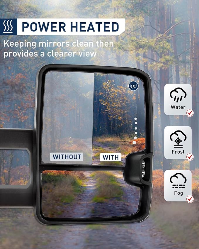 ECCPP fit for Chevy Towing Mirrors for GMC Power Heated LED Turn Arrow Signal Reverse Light Tow Mirrors for 2008-2013 for Chevy for Silverado for GMC for Sierra 2007 for Silverado New Body Style