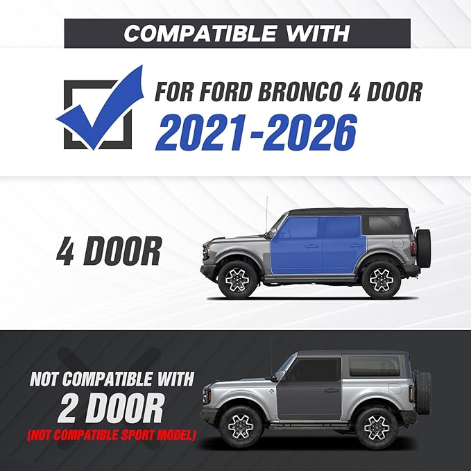 Running Boards Side Steps Compatible with 2021-2026 Ford Bronco 4 Doors (Not for Sport Model), Two Stairs Design Side Steps Heavy-Duty Steel Nerf Bars Bolt-on Step Plates Rock Sliders Rail