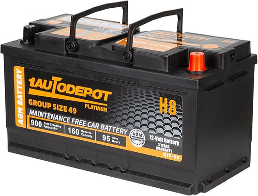 BCI Group 49 Car Battery, 12V 95Ah Size H8 Automotive Battery Premium Maintenance Free AGM Batteries, 900CCA, 160RC