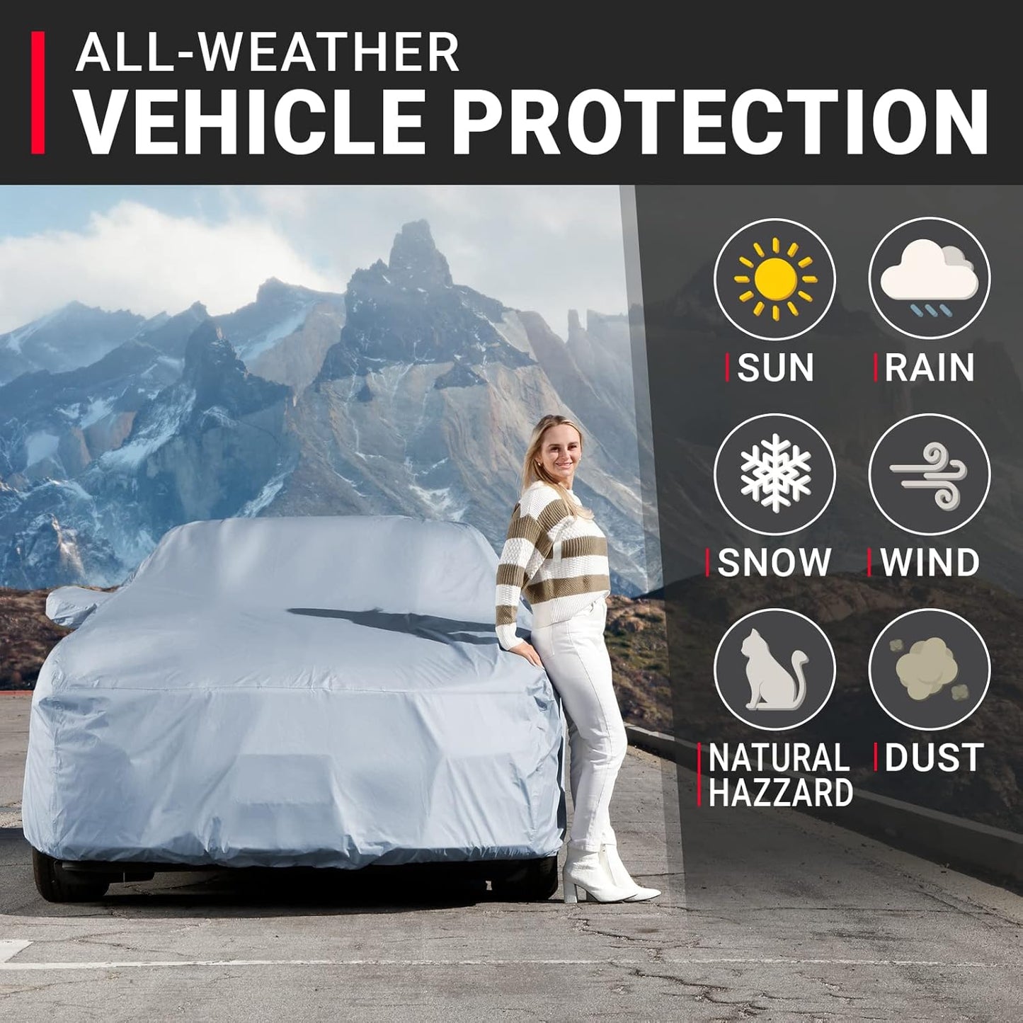 iCarCover Custom Car Cover Compatible with Mustang 2005-2025, Waterproof All Weather Rain Snow UV Sun Protector Full Exterior Indoor Outdoor Car Covers, 1-Tone (Solid Gray)