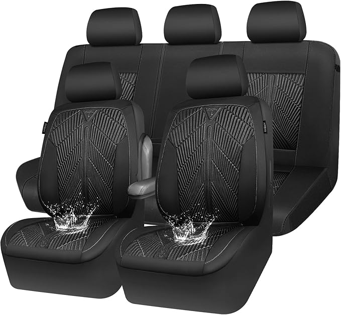 CAR PASS Waterproof Car Seat Covers Full Set,Neoprene Wetsuit, All-Weather Non-Slip Durable, Universal Fit for SUV, Sedans, Trucks, Vans, with Armrest & Airbag Compatibable, All Black