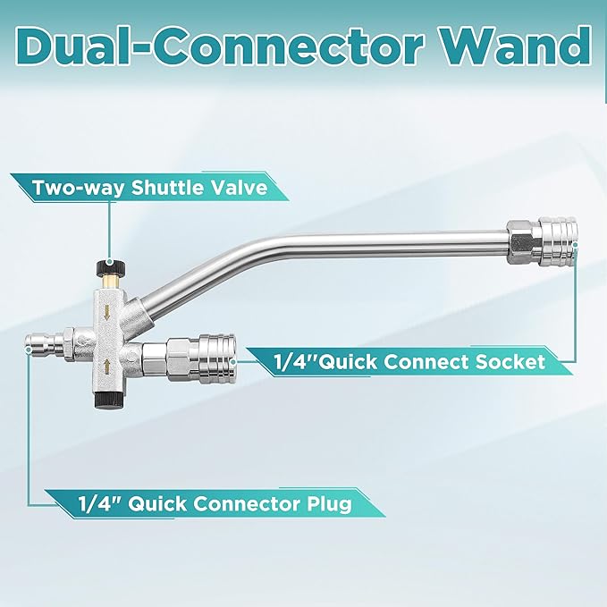 PWACCS Pressure Washer Foam Gun with Dual Connector Accessory, Short Power Washer Gun Foam Cannon and Double Tip Attachment Car Wash Kit, 1/4" Quick Connector, M22 Male Inlet, 4000 PSI, 1.5 Liter