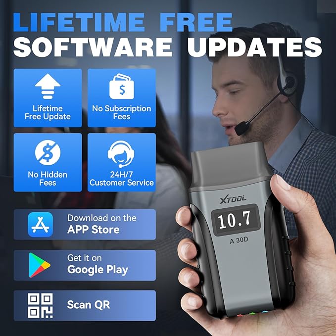 XTOOL Anyscan A30D OBD2 Scanner Diagnostic Tool Wireless, Bidirectional Scan Tool with Lifetime Updates & 19 Resets, Crank Sensor Relearn, Full System Diagnostics, Car Code Reader for iPhone/Android