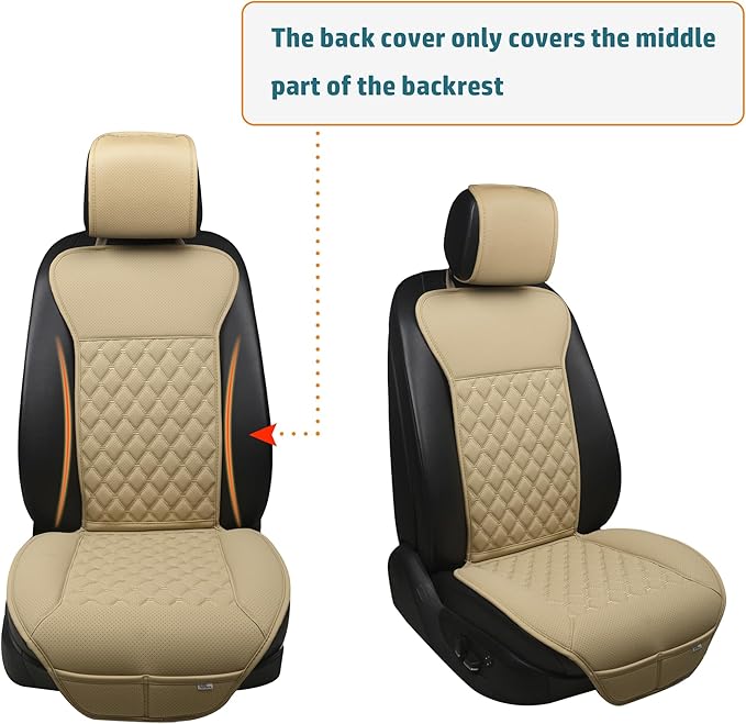 Black Panther 1 Pair Luxury Car Seat Covers Protectors, Universal Anti-Slip Driver Seat Cover with Partial Backrest Coverage (Middle Part Only), Diamond Pattern, Compatible with 95% Cars (Beige)