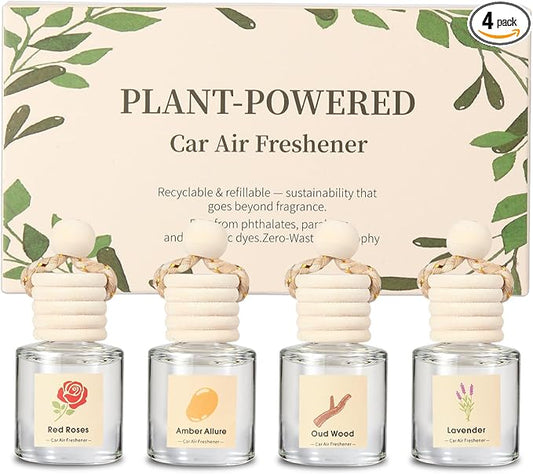 Car Air Freshener Oil Diffuser - Hanging Long Lasting Scent for Car & Home, Essential Oil Freshener with Adjustable Fragrance (Lavender+Red Roses+Oud Wood+Amber Allure)