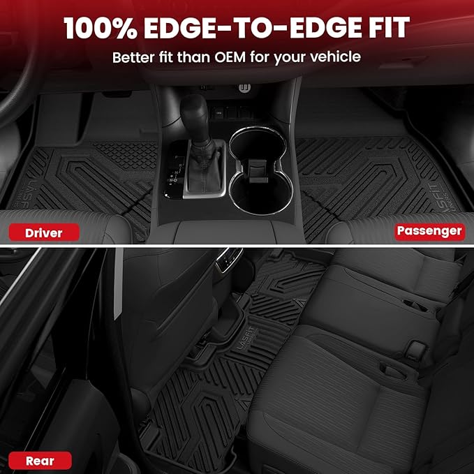 LASFIT Floor Mats&Trunk Mat Fit for Toyota RAV4 2019-2025 (Only Fit Hybrid) All Weather TPE Mats Custom Fit Floor Liner for Toyota RAV 4 1st and 2nd Row Full Set Car Mats and Cargo Liner, Black