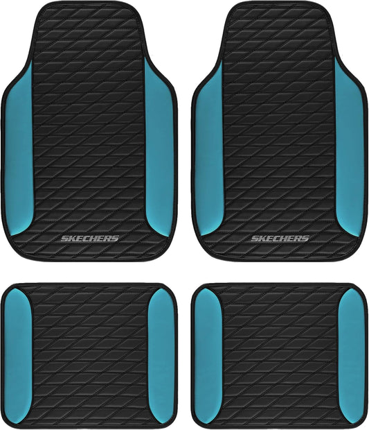 Skechers Leather Car Floor Mats with Anti-Slip Pad, Universal Waterproof Fit Automotive Floor Mats for SUV, Vans, Sedans, Trucks - Full Set 4pcs Blue