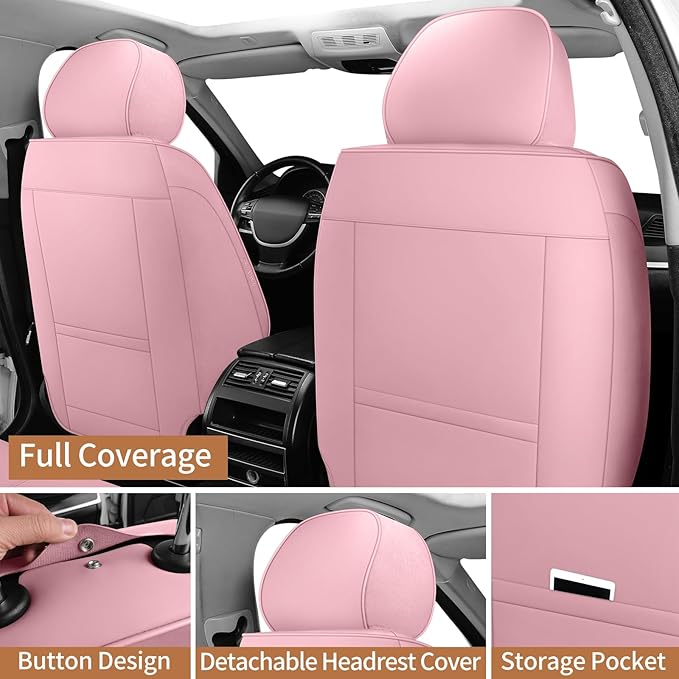Front Seat Covers for Cars Breathable Leather Seat Covers Waterproof Seat Protectors Universal Fit for Most Automotive Cars SUV Trucks(Pink, Front Pair)