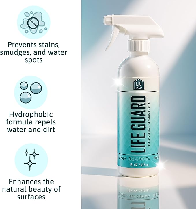 LifeGuard Home Ceramic Spray – Hydrophobic Ceramic Coating for Homes - Repels Dirt, Water, Fingerprints & Grime – Scratch & Stain Resistant – Lasts 6 Months – Made in USA