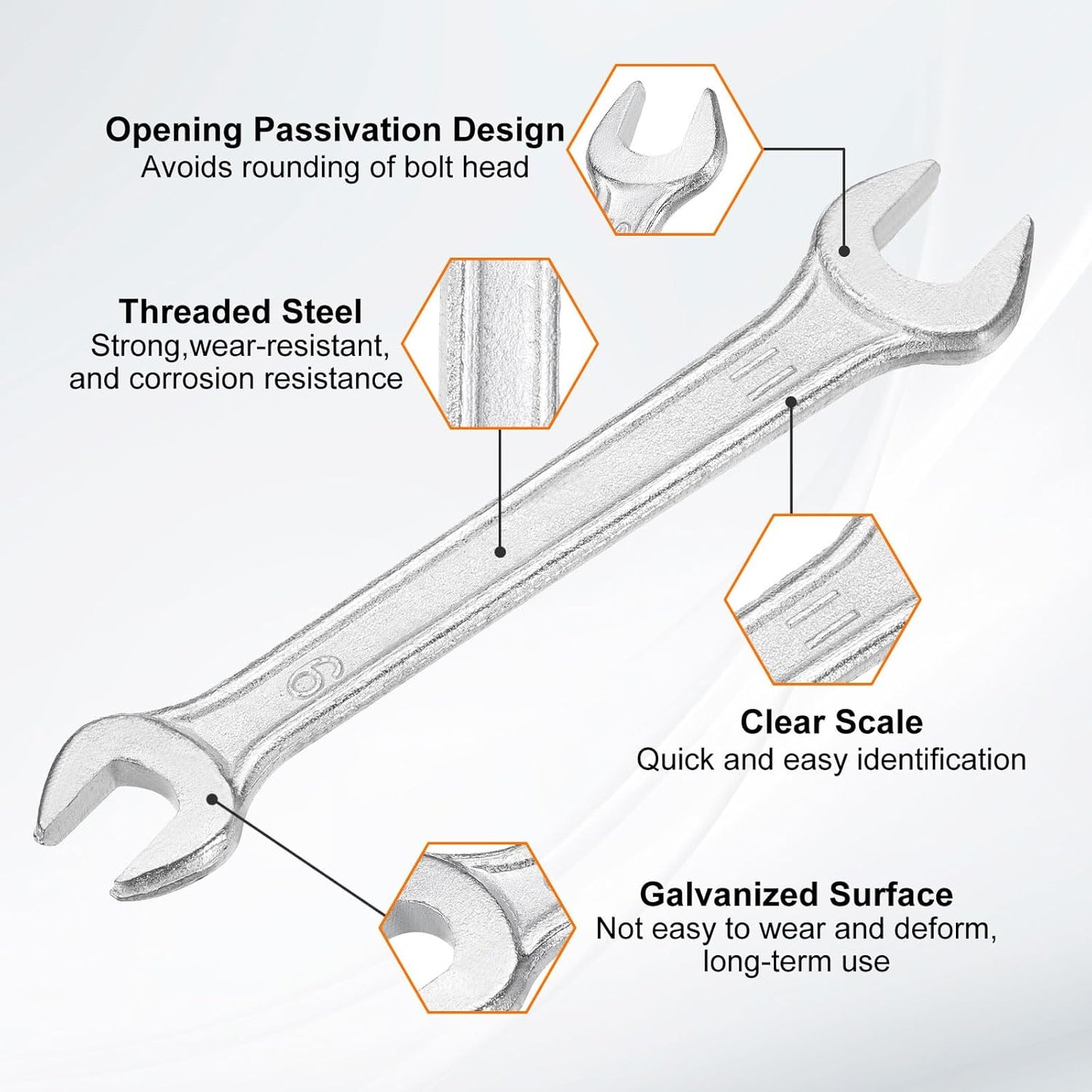 HARFINGTON 5pcs Double Open End Wrench 9mm x 11mm Metric 15 Degree Offset Angle Small Flat Head Wrench Galvanizing Open Ended Spanner for Automotive Repair Furniture Assembly