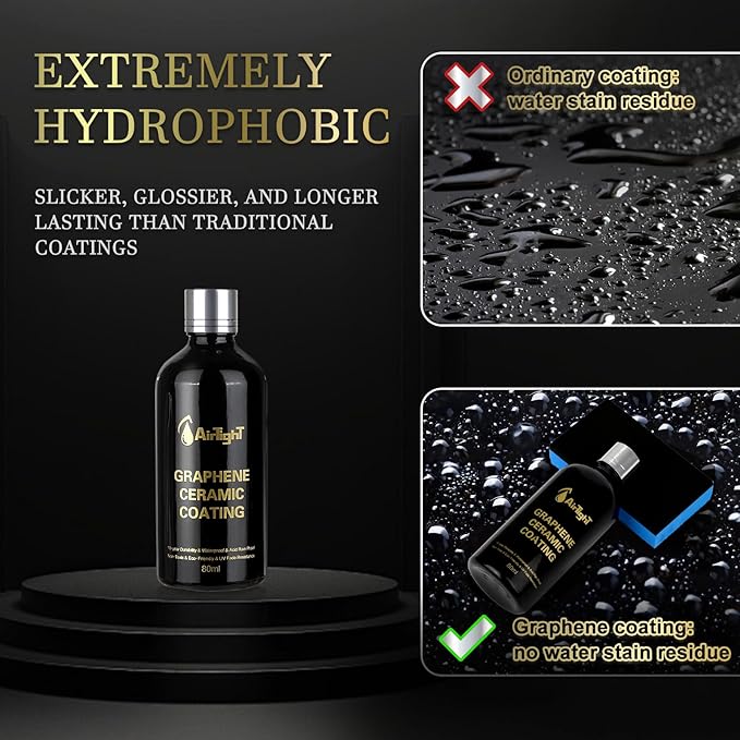 AirTighT Advanced Graphene Ceramic Coating- Self-Cleaning Effect Ultra-High Gloss, Long-Term Protection for Cars, Motorcycle & More,10+ Years Protection Extremely Hydrophobic Anti Scratch