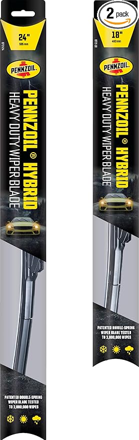 Pennzoil 872 Hybrid Heavy Duty Wiper Blades, 24 Inch & 18 Inch Windshield Wipers (Pack of 2), Automotive Replaceable Wiper Blades Reinforced with a Double Spring Frame for the Toughest Weather